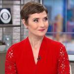 Catherine Herridge’s red eyelet sleeve dress on CBS Mornings