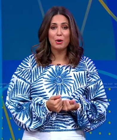 Cecilia’s white and blue embroidered blouse on Good Morning America