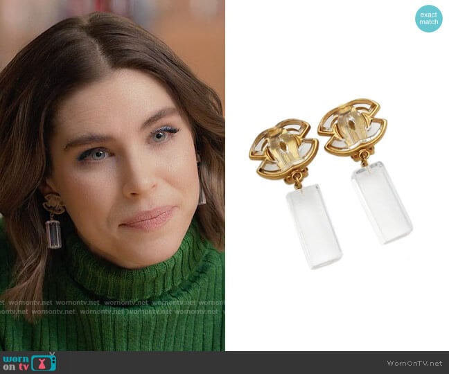 Chanel Clear Plastic CC Logo Earrings worn by Rachel Friedman (Alexandra Turshen) on Partner Track