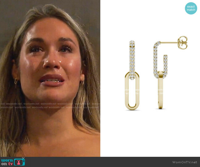 Charles & Colvard 5/8 CTW Round Caydia Lab Grown Diamond Accented Chain Link Drop Earrings 14K Yellow worn by Rachel Recchia on The Bachelorette