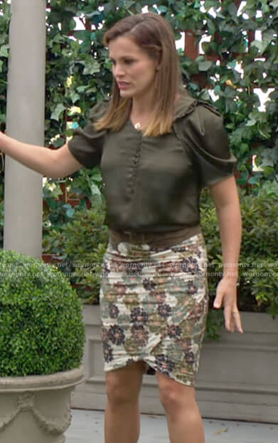 Chelsea's olive green puff sleeve blouse on The Young and the Restless