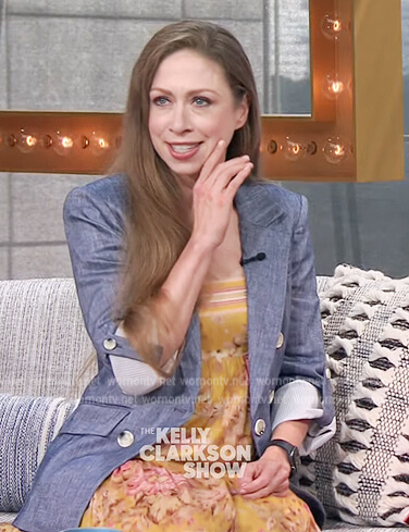 Chelsea Clinton’s yellow floral print dress on The Kelly Clarkson Show