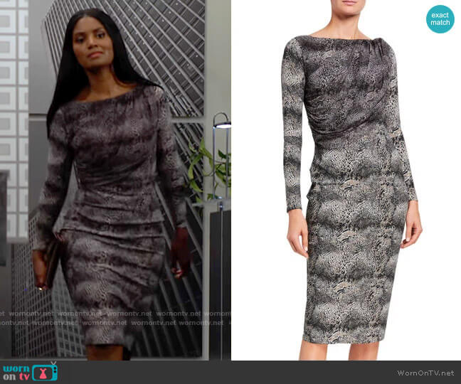 Chiara Boni La Petite Robe Snake-Print Long-Sleeve Dress with Sheer Bodice Overlay worn by Imani Benedict (Denise Boutte) on The Young and the Restless