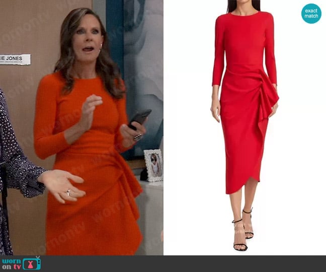 Chiara Boni La Petite Robe Gathered Side Midi-Dress worn by Lucy Coe (Lynn Herring) on General Hospital