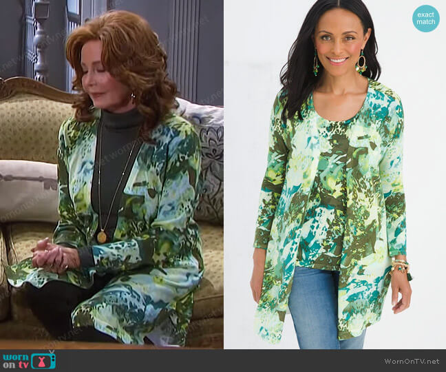 Chicos Animal & Foliage Print Cardigan worn by Maggie Horton (Suzanne Rogers) on Days of our Lives