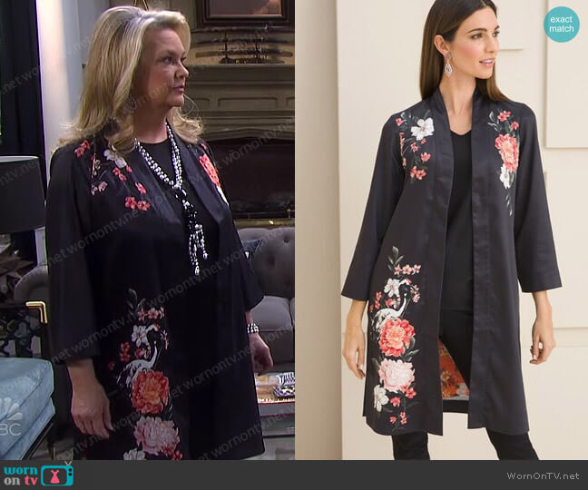 Chicos Embellished Floral-Print Duster worn by Anna DiMera (Leann Hunley) on Days of our Lives