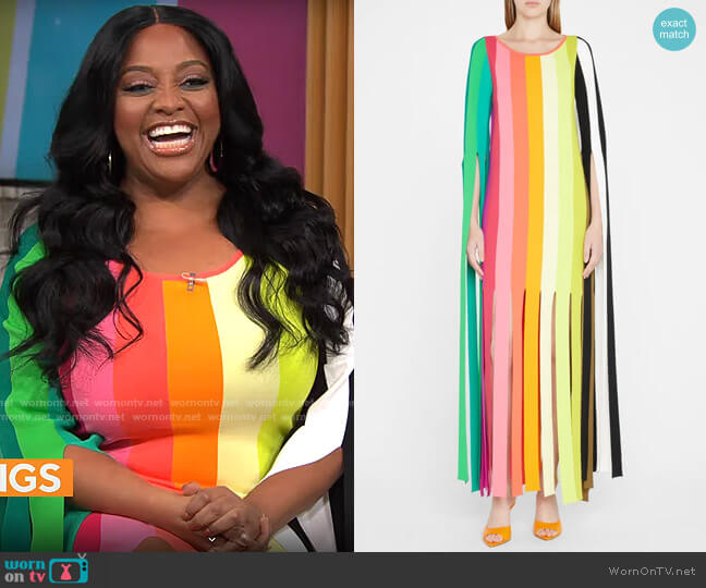 Christopher John Rogers Striped Fringe-Trim Column Dress worn by Sherri Shepherd on CBS Mornings