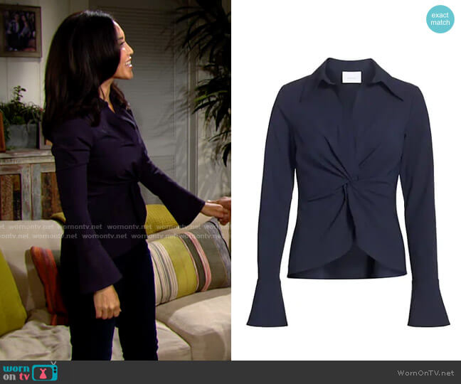 Cinq a Sept McKenna Twist Front Top in Navy worn by Li Finnegan (Naomi Matsuda) on The Bold and the Beautiful