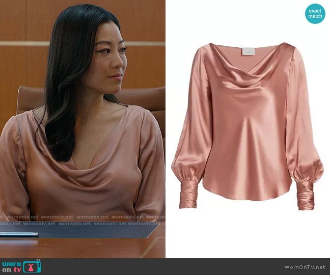 Cinq a Sept Taylee Cowlneck Silk Blouse worn by Ingrid Yun (Arden Cho) on Partner Track