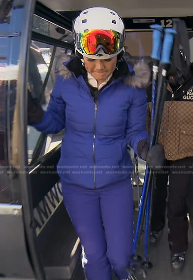 Crystal's blue puffer jacket and ski pants on The Real Housewives of Beverly Hills