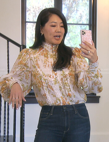 Crystal's white floral blouse on The Real Housewives of Beverly Hills