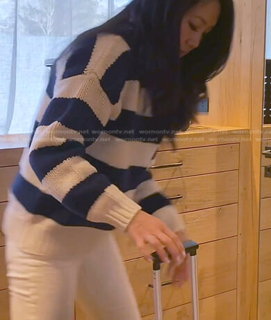 Crystal’s navy and white striped knit sweater on The Real Housewives of Beverly Hills