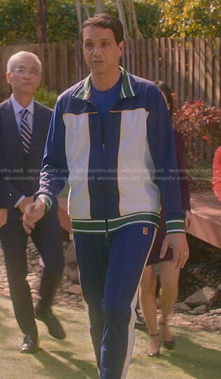 Daniel’s blue colorblock track jacket and pants on Cobra Kai