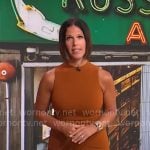 Dana Jacobson’s tan brown sleeveless dress on CBS Saturday Morning