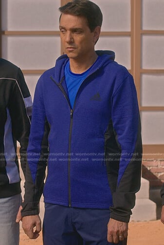 Daniel's blue colorblock hooded jacket on Cobra Kai