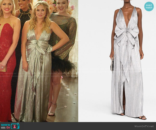 Del Core Ruched Pleated Maxi Dress worn by Amanda Carrington (Eliza Bennett) on Dynasty