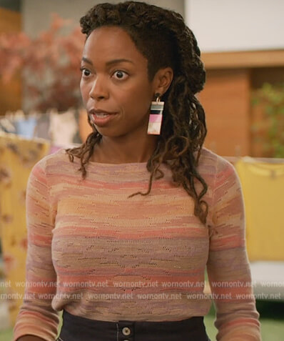 Denise's multicolored pointelle sweater on Home Economics
