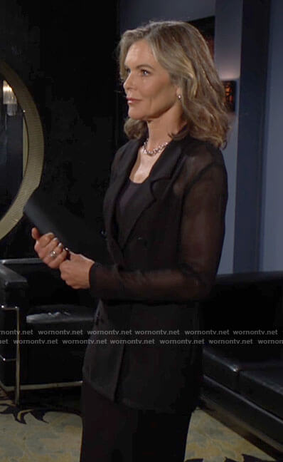 Diane’s black blazer with sheer sleeves on The Young and the Restless
