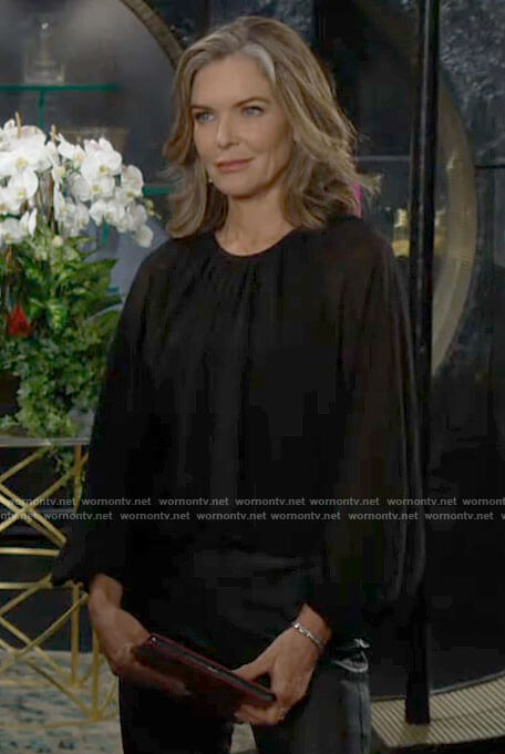 Diane’s sheer black pleated blouse on The Young and the Restless