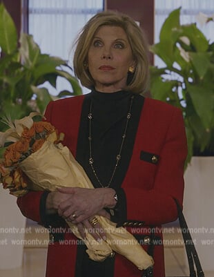 Diane's red contrast jacket on The Good Fight