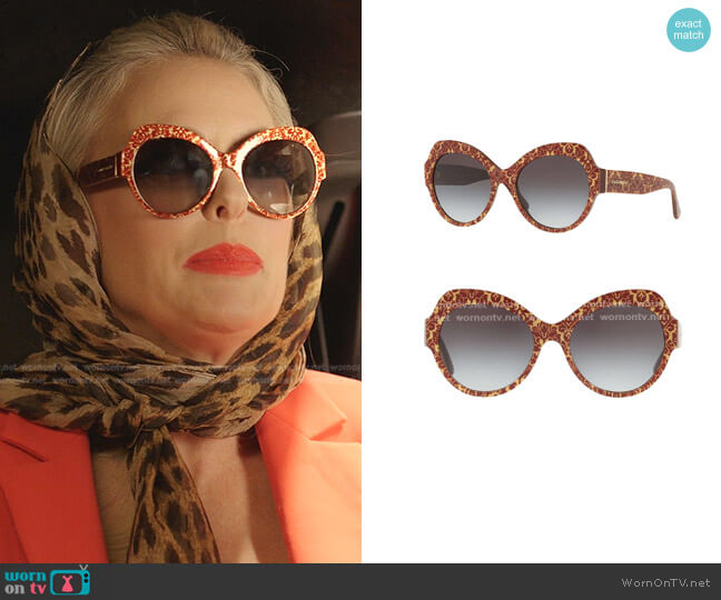 Dolce & Gabbana Damask Printed Acetate Cat-Eye Sunglasses worn by Alexis Carrington (Elaine Hendrix) on Dynasty