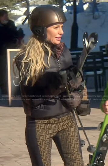 Dorit's black puffer vest and ski jumpsuit on The Real Housewives of Beverly Hills