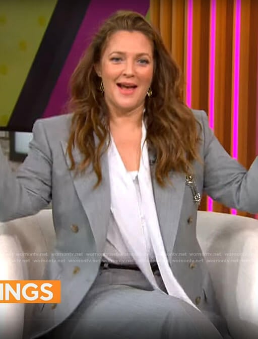 Drew Barrymore’s grey suit on CBS Mornings