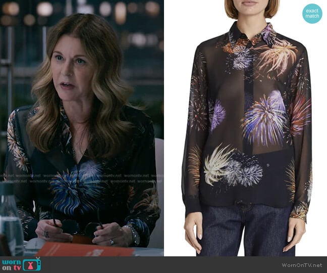 Dries van Noten Firework-Print Sheer Silk Chiffon Shirt worn by Kit Voss (Jane Leeves) on The Resident