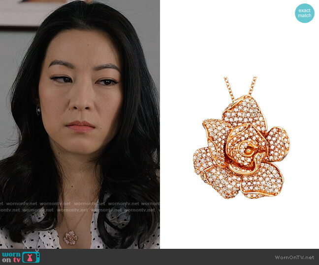Effy Collection Pavé Rose Diamond Flower Pendant Necklace worn by Ingrid Yun (Arden Cho) on Partner Track