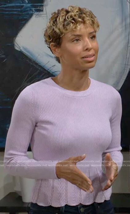 Elena’s purple scalloped hem sweater on The Young and the Restless