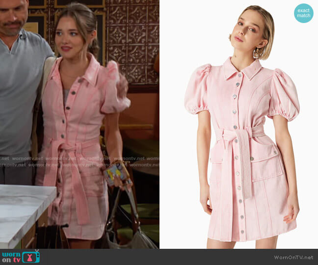 Elliatt Afterglow Nautical Puff-Sleeve Shirtdress worn by Faith Newman (Reylynn Caster) on The Young and the Restless