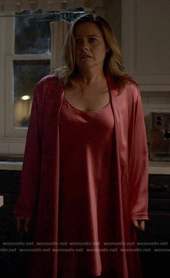 Erin's pink silk chemise and robe on American Horror Stories