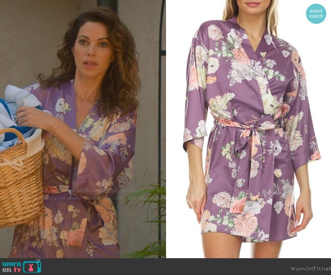 Flora Nikrooz Arisa Printed Charmeuse Robe worn by Amanda Larusso (Courtney Henggeler) on Cobra Kai