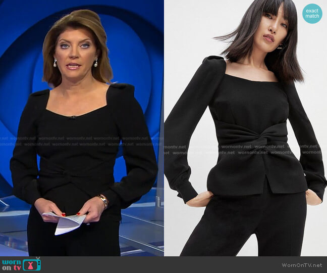 The Fold Clever Crepe Hartley Top  worn by Norah O'Donnell on CBS Evening News
