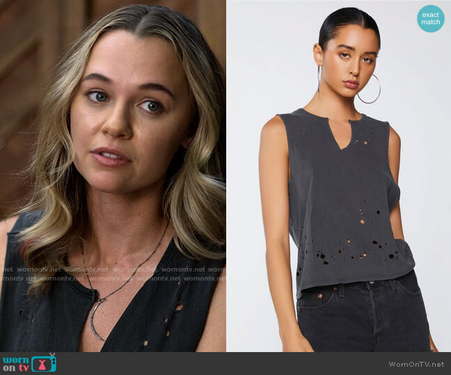 Forever 21 Distressed Muscle Tee worn by Sam (Madison Iseman) on American Horror Stories