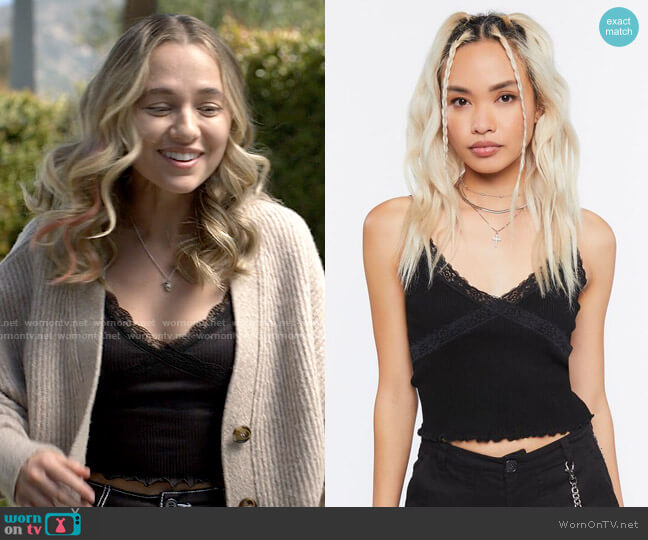 Forever 21 Lace-Trim Lettuce-Edge Cami worn by Sam (Madison Iseman) on American Horror Stories