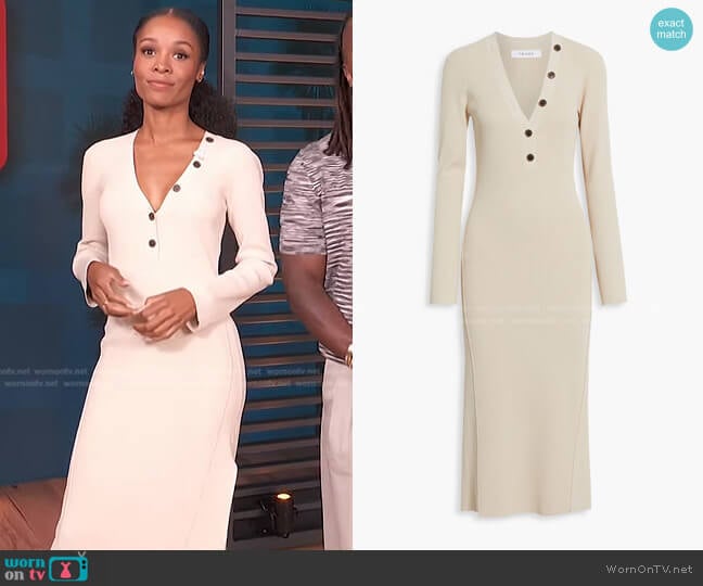 Frame Button-Embellished Ribbed-Knit Midi Dress worn by Zuri Hall on Access Hollywood