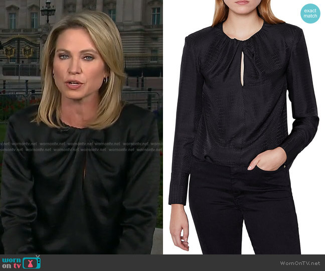 Frame Embossed Twisted Neck Top worn by Amy Robach on Good Morning America