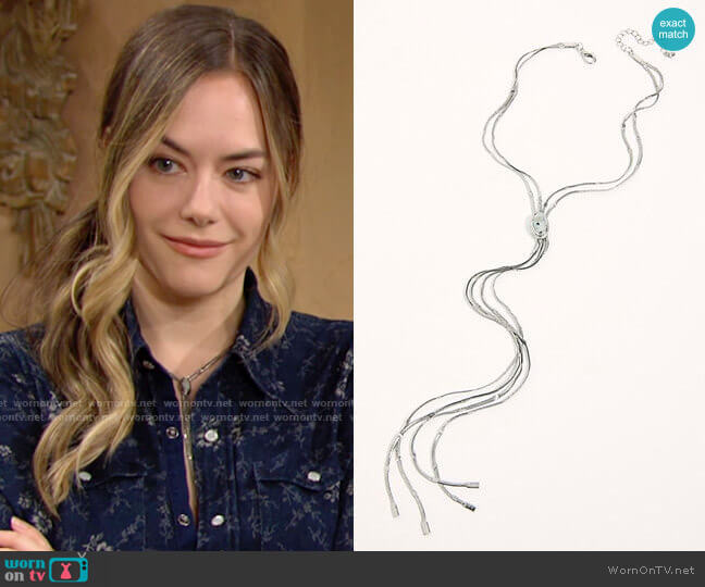 Free People Olivia Bolo Necklace in Silver Combo worn by Hope Logan (Annika Noelle) on The Bold and the Beautiful