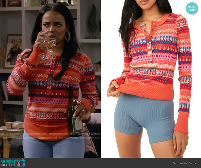 Free People Rally Printed Layer worn by Randi (Kyla Pratt) on Call Me Kat