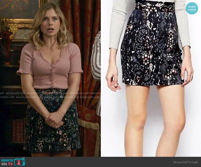 French Connection Floral Skirt worn by Sam (Rose McIver) on Ghosts