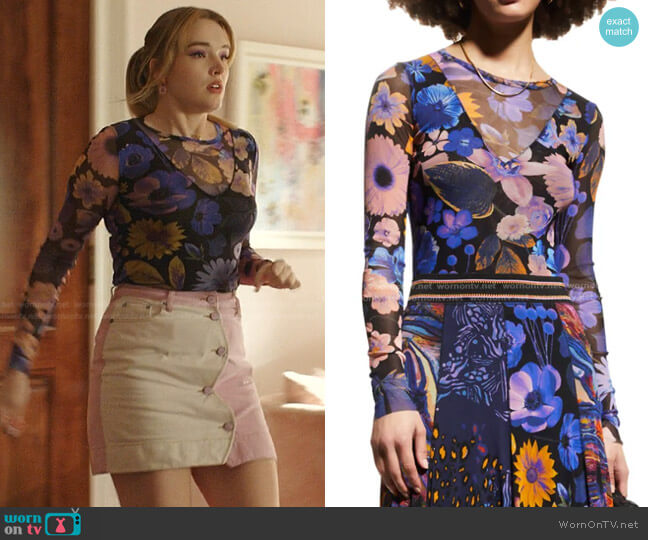 Kirby’s floral mesh top on Dynasty