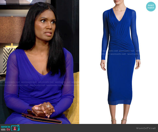 Fuzzi Long-Sleeve Ruched Tulle Midi Dress worn by Imani Benedict (Denise Boutte) on The Young and the Restless