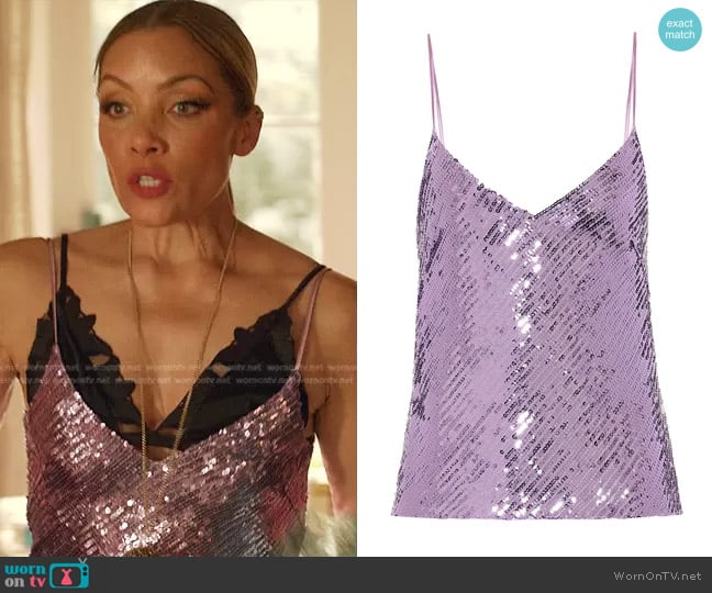 Mirrored Sequin Camisole by Galvan worn by Dominique Deveraux (Michael Michele) on Dynasty