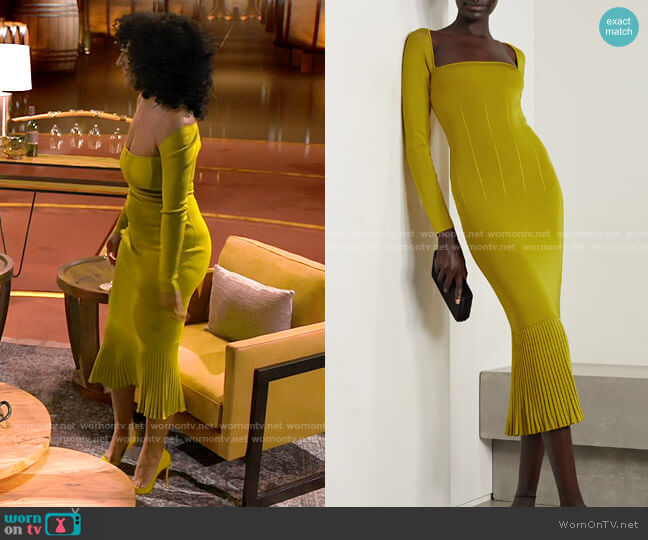 Galvan Atalanta Dress in Chartreuse worn by Tracee Ellis Ross on Hart to Heart