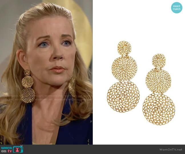 Gas Bijoux Aonde Gourmette Goldtone Triple-Drop Earrings worn by Nikki Reed Newman (Melody Thomas-Scott) on The Young and the Restless