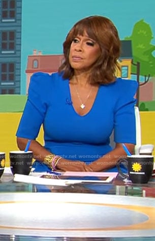 Gayle King’s blue v-neck dress on CBS Mornings