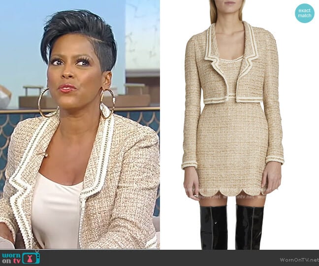 Giambattista Valli Chain-trimmed cropped metallic-tweed jacket worn by Tamron Hall on Tamron Hall Show