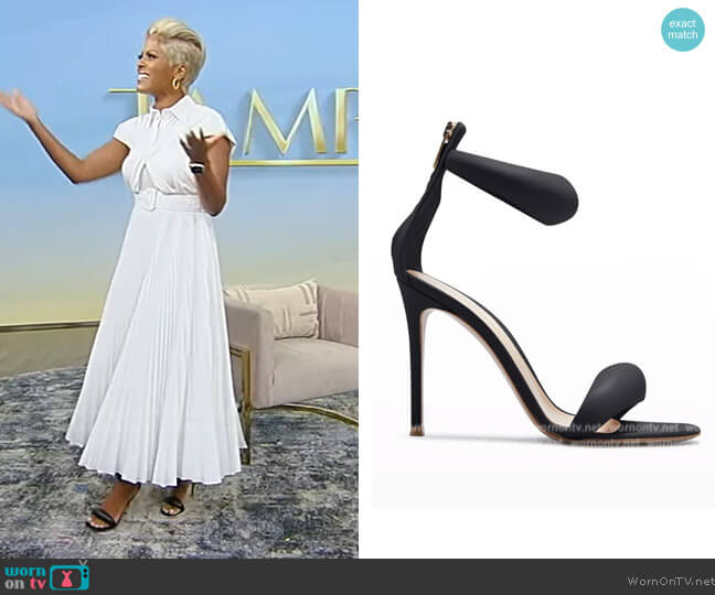 Gianvito Rossi Bijoux 105mm Puffy Napa Ankle-Cuff High-Heel Sandals worn by Tamron Hall on Tamron Hall Show