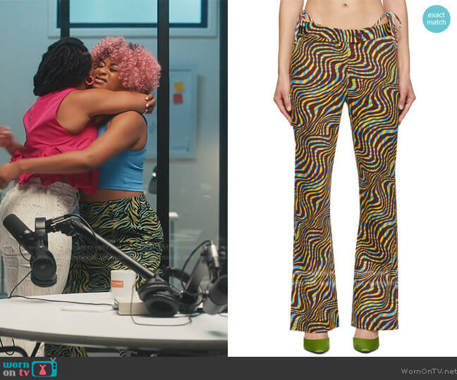Gimaguas Disco Zebra Print Pants worn by Phoebe (Phoebe Robinson) on Everythings Trash